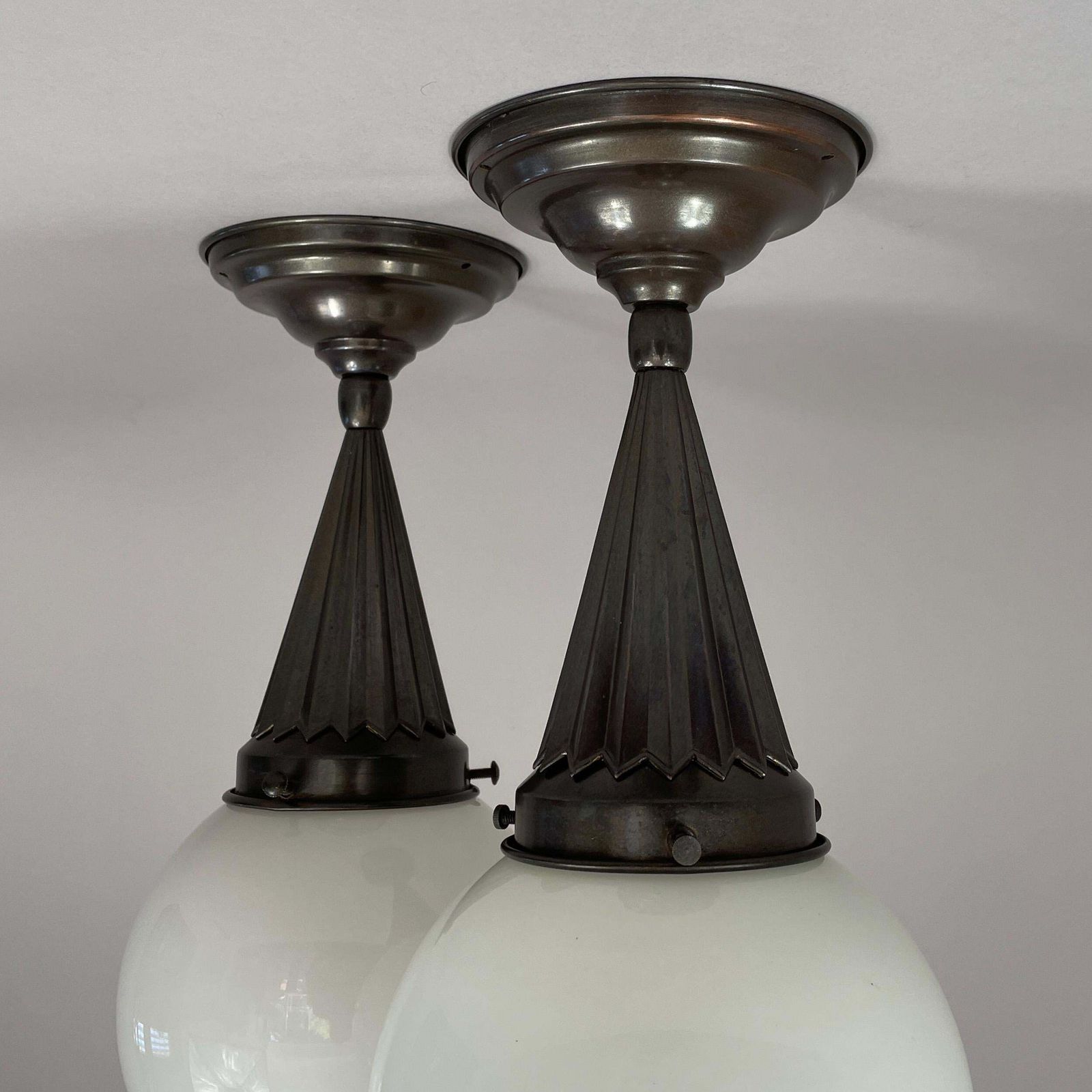 Recessed Lighting Made Of Opal Glass And Burnished Brass, Sweden 1940s, Pair photo vinterior