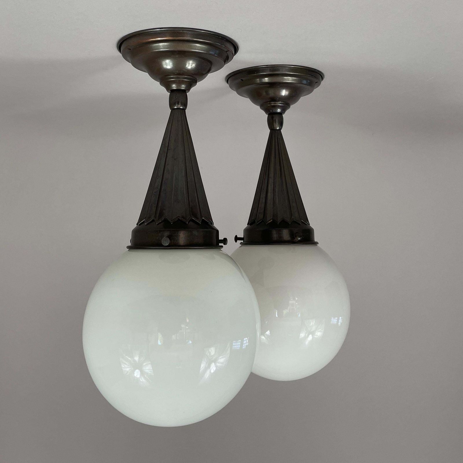 photo for sale Recessed Lighting Made Of Opal Glass And Burnished Brass, Sweden 1940s, Pair