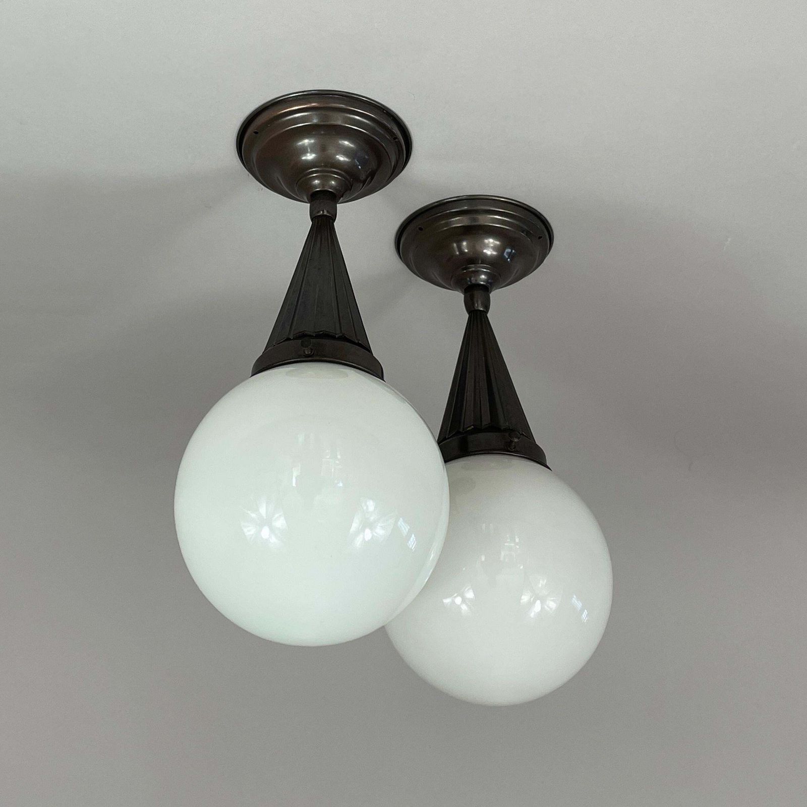 photo vinterior Recessed Lighting Made Of Opal Glass And Burnished Brass, Sweden 1940s, Pair