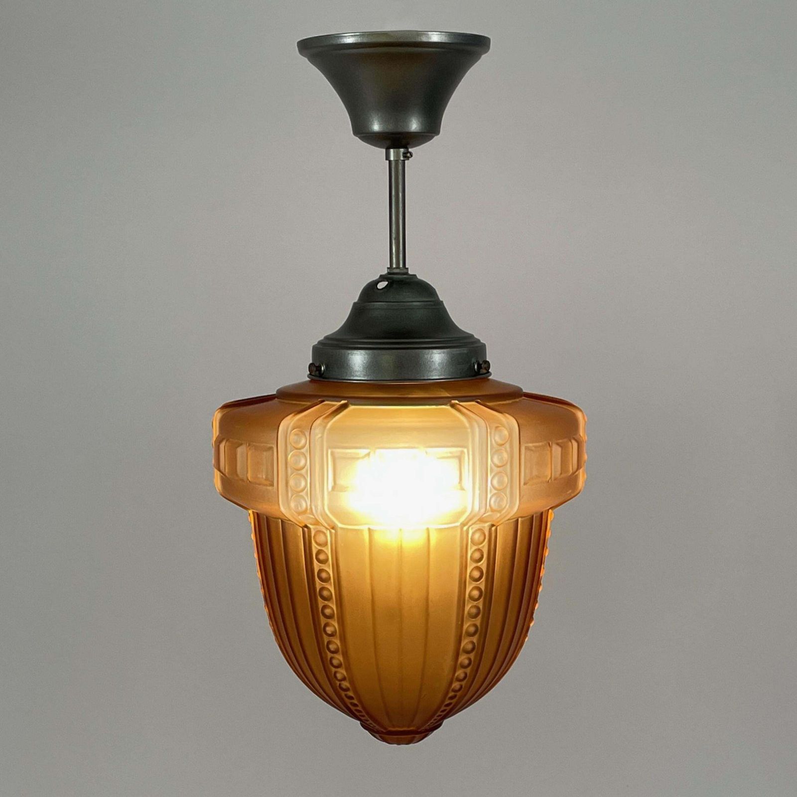 Swedish Grace Havana Glass & Burnished Brass Pendant, Böhlmarks, 1920s To 1930s photo Lighting