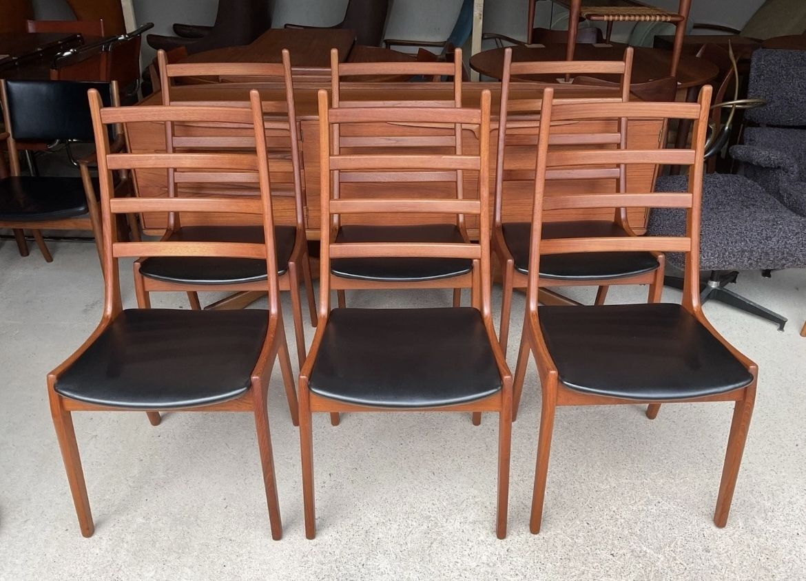 Midcentury Danish Set Of 6 Teak Dining Chairs By Kai Kristiansen photo vintage