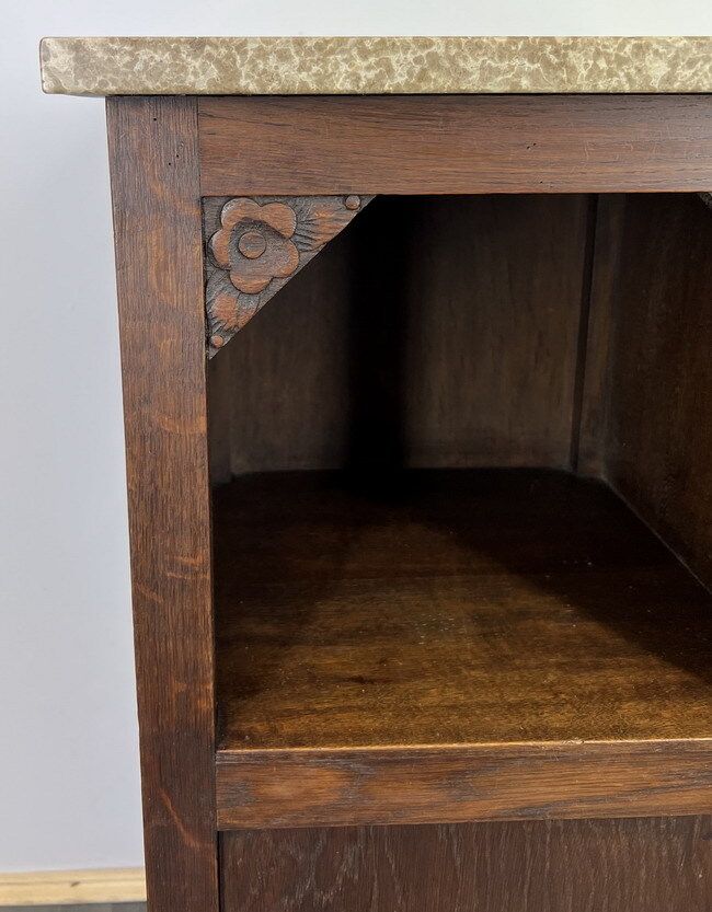 Carved French Antique Bedside Table Cupboard Cabinet With Marble Top (Lot 1342) photo furniture