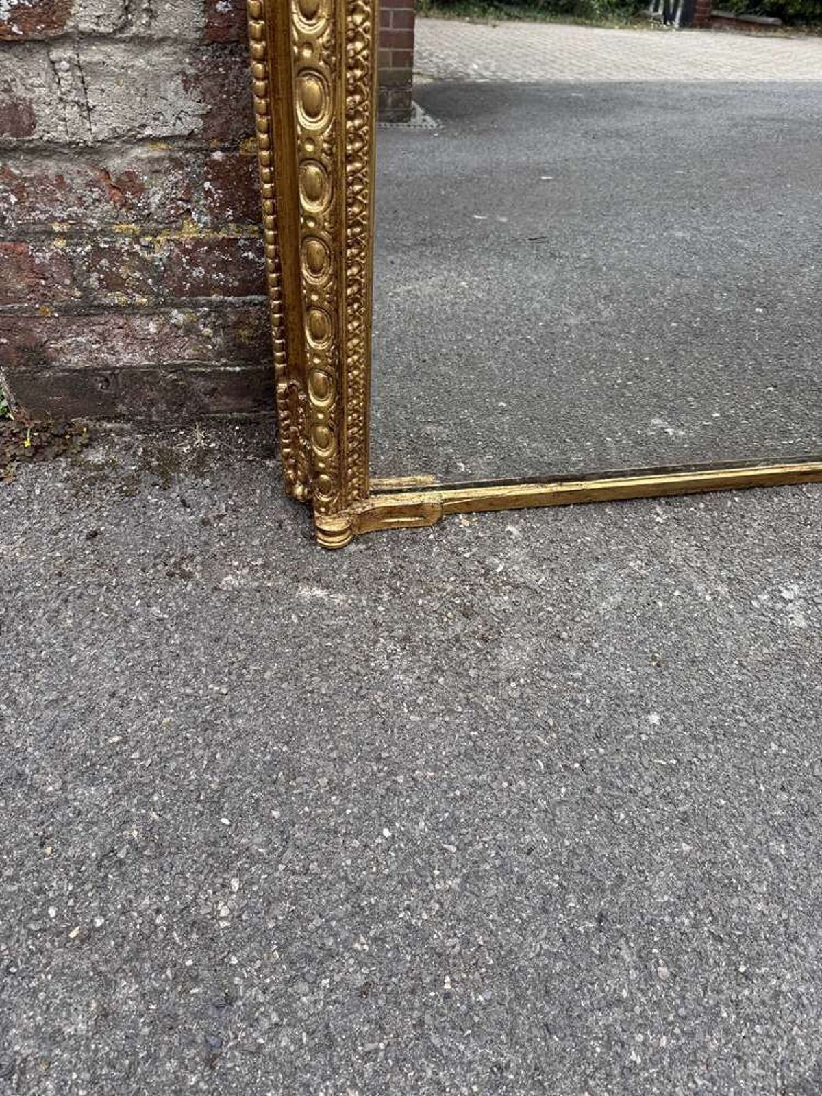 A Stunning Large Antique English 19th C Arched Gilt Overmantle Mirror. photo for sale