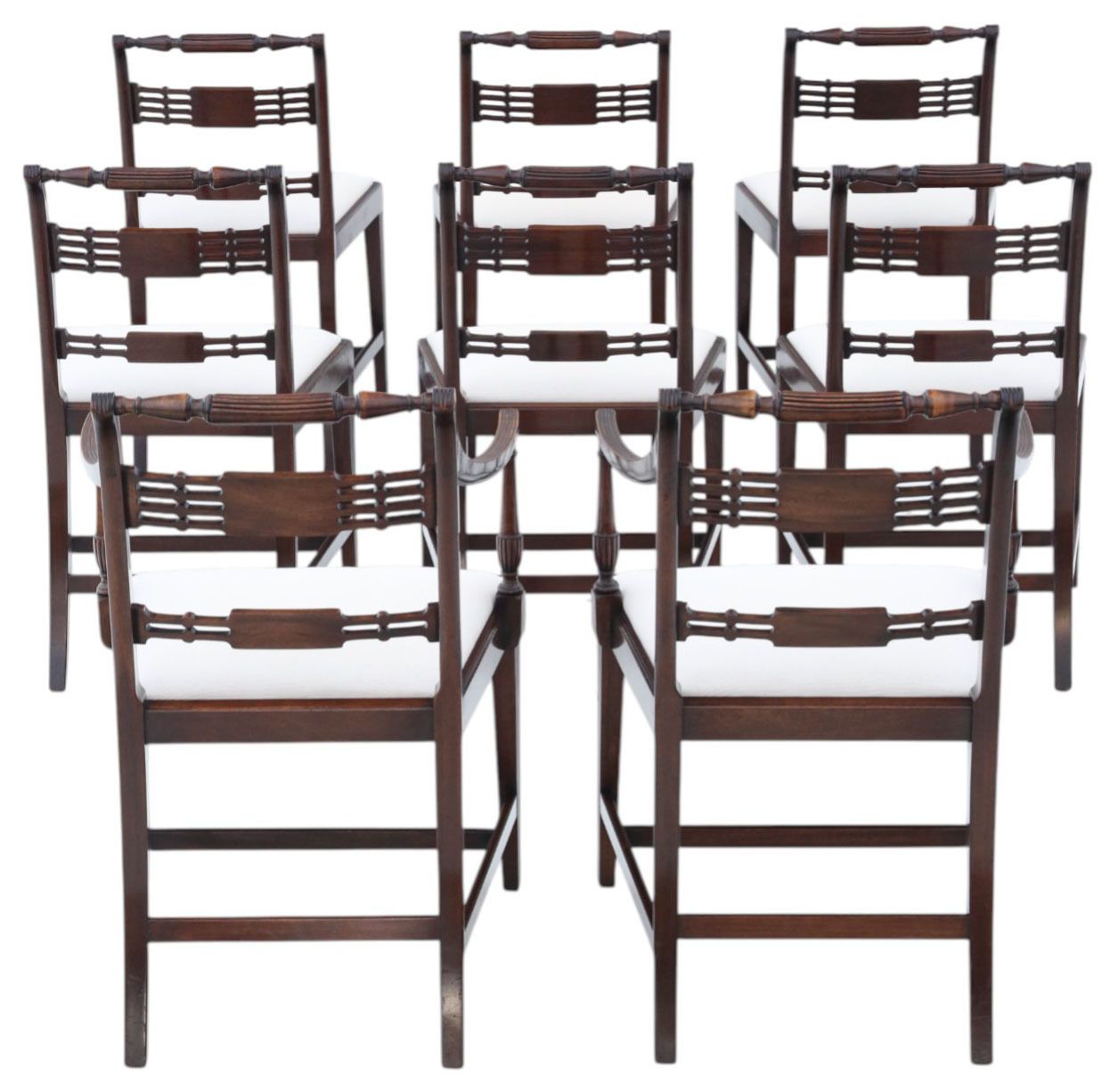 Antique Revival Set Of 8 Regency Mahogany Dining Chairs (6 + 2 Carvers) – C.1940, High Quality By Thomas Clarkson & Sons, Vintage photo furniture