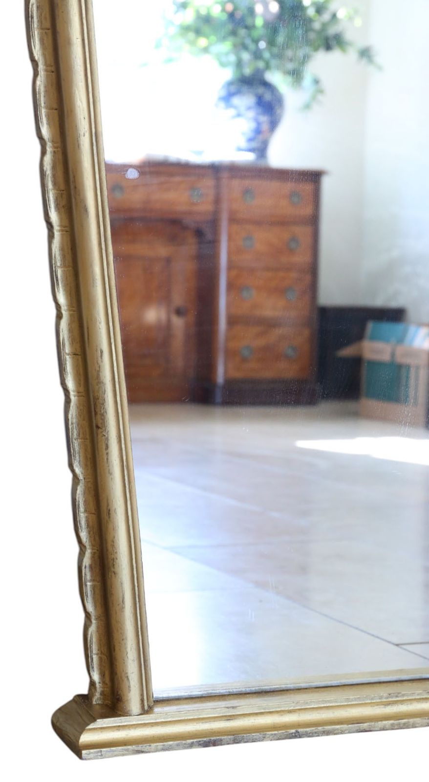 Large C1920 Antique Giltwood Overmantel Wall Mirror – Ornate Gold Frame, Statement Piece photo vinterior