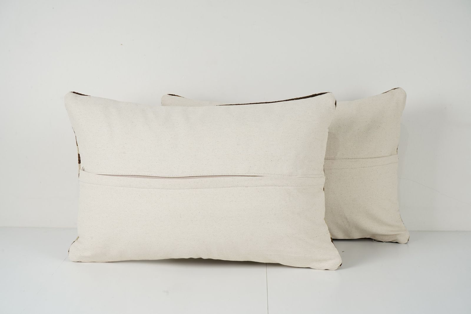Turkish Hemp Kilim Pillow Cover, Set Of Two White Striped Anatolian Cushion Cover, Pair Organic Tribal Pillowcase photo for sale
