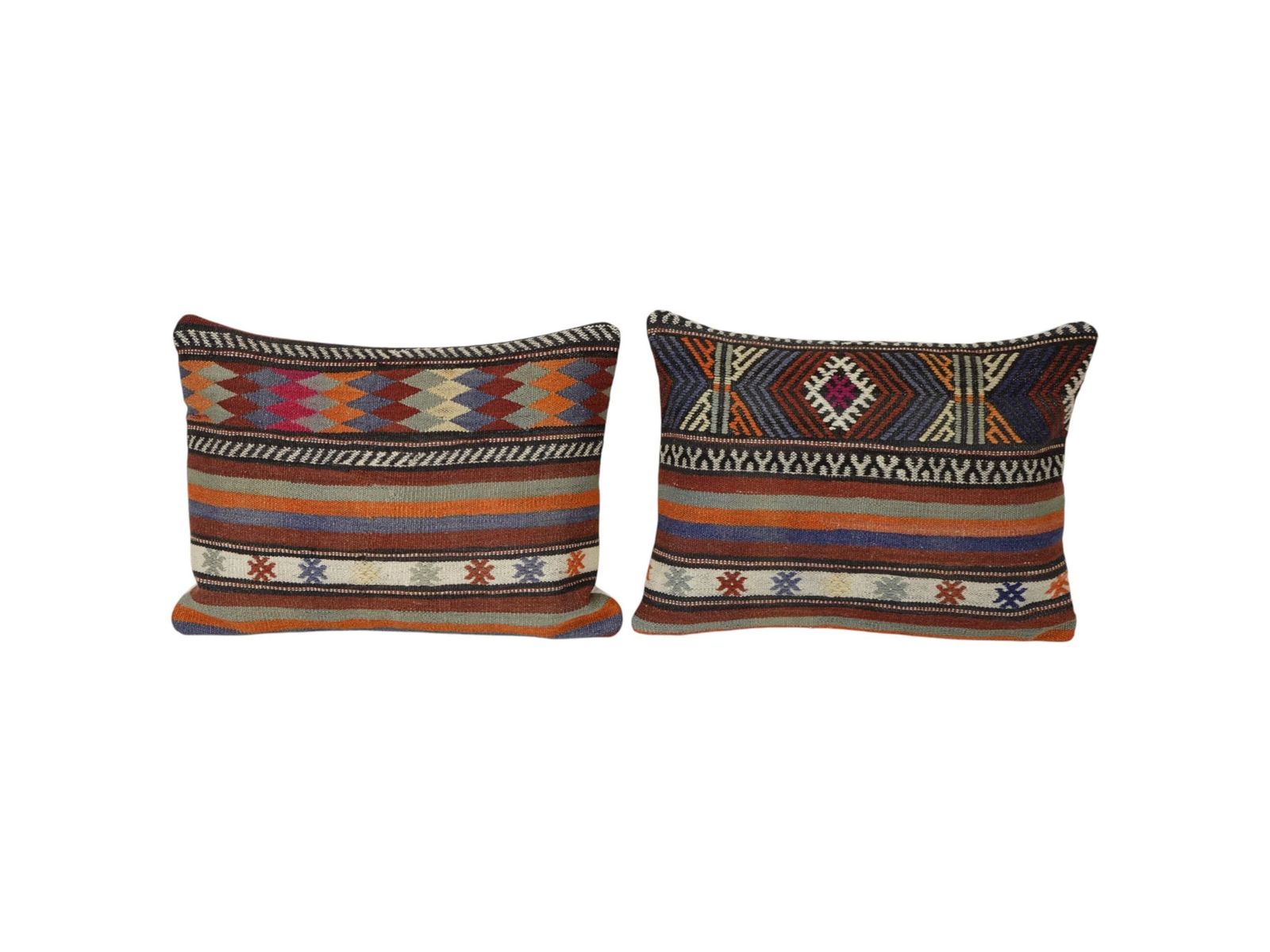 Striped Turkish Kilim Pillow Cover, Set Of Two Geometric Patterned Anatolian Cotton Kilim Pillow, Pair Kilim Pillow Cover