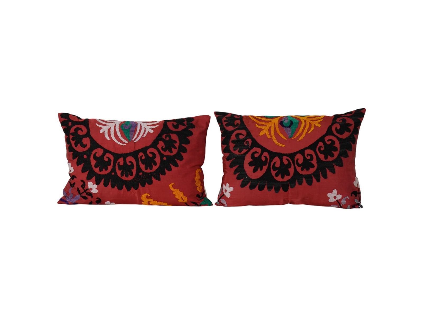Vintage Suzani Pillow Cases Set Of 2, Red Uzbek Lumbar Cushion Covers , Boho Decorative Throw Pillows
