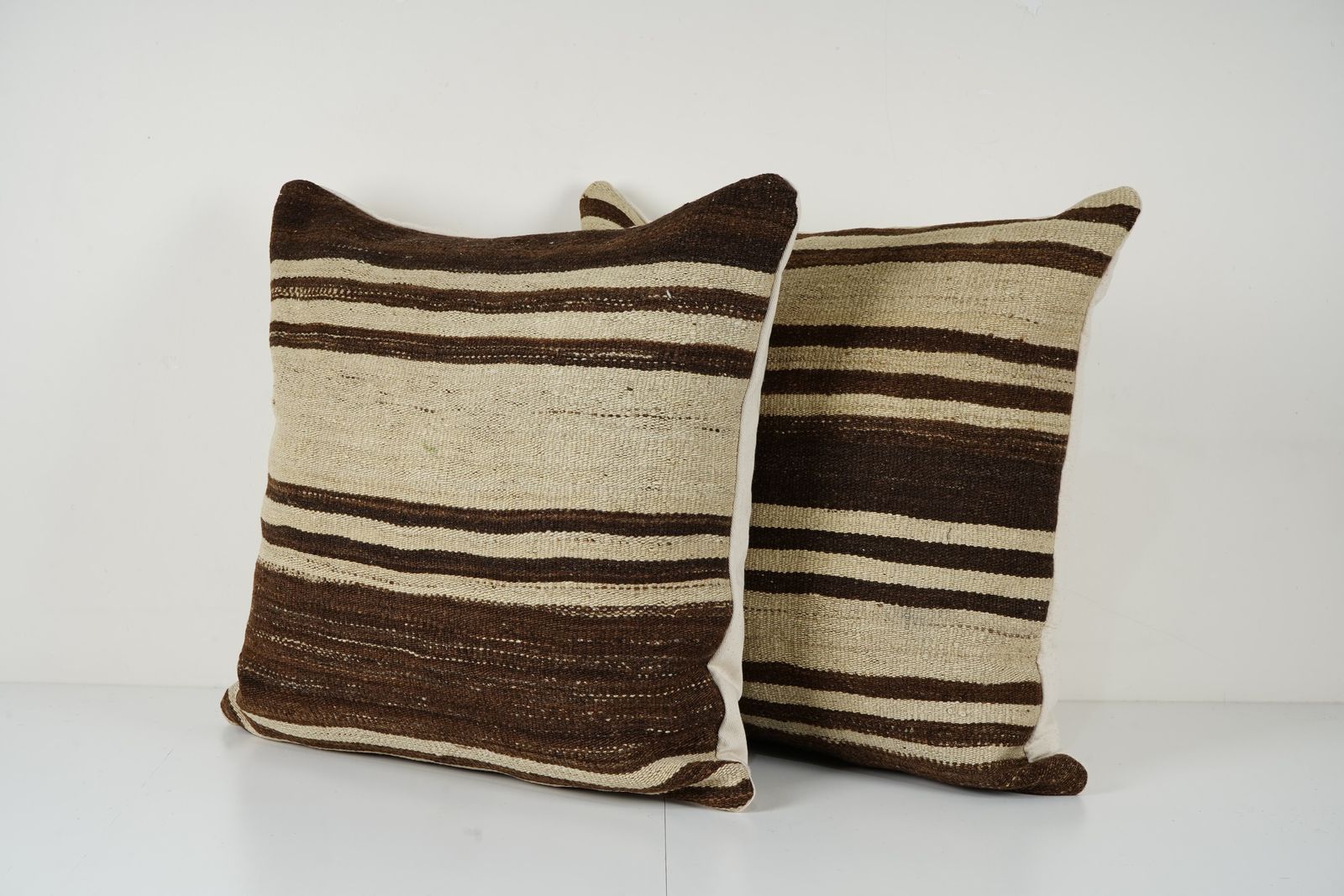Boho Turkish Kilim Pillows, Black Striped Set Of 2 Cushion Covers photo for sale