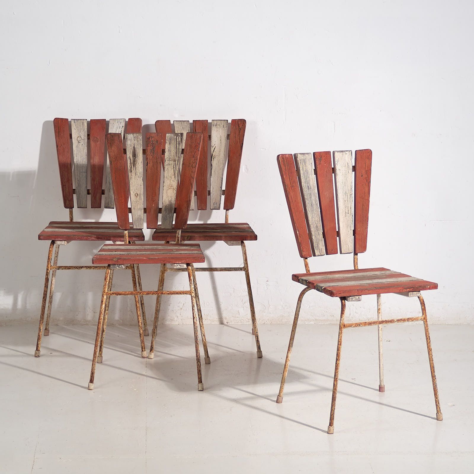 Antique Red Garden Chairs (C.1920). Set Of 4 Pieces #31