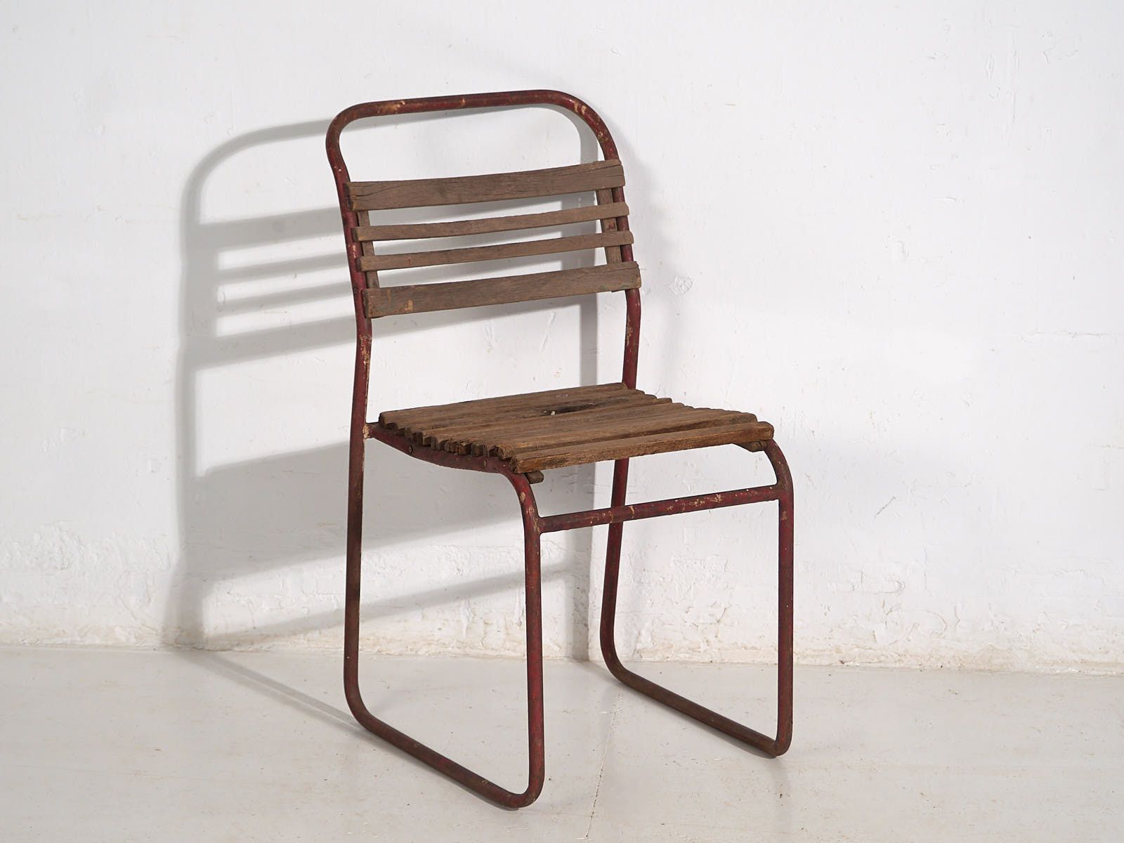 Antique Red Garden Chairs (C.1920). Set Of 2 Pieces #16 photo Garden Furniture