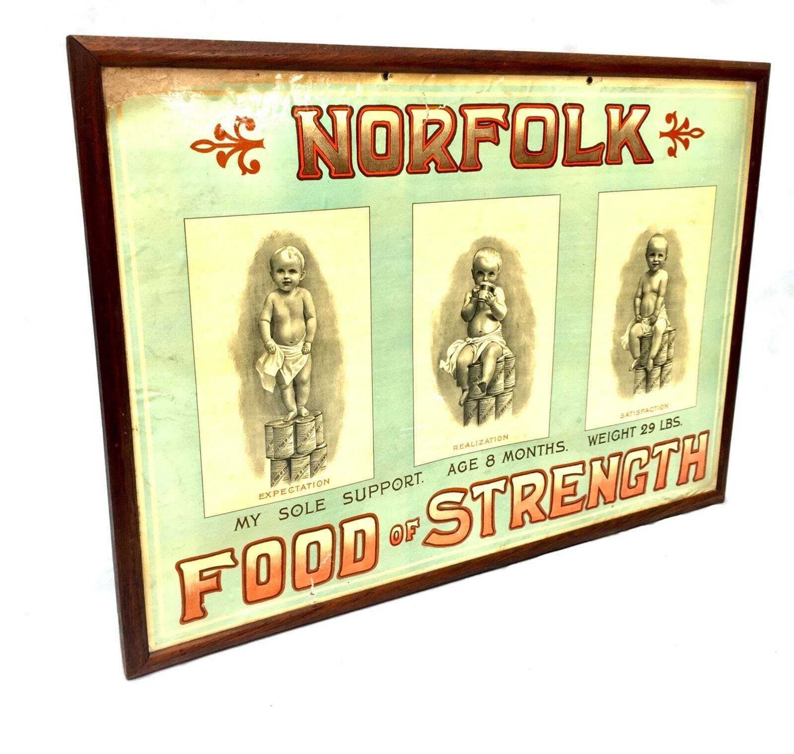 Antique Advertising Shop Display Promotional Showcard Norfolk Food Of Strength photo Home Decor