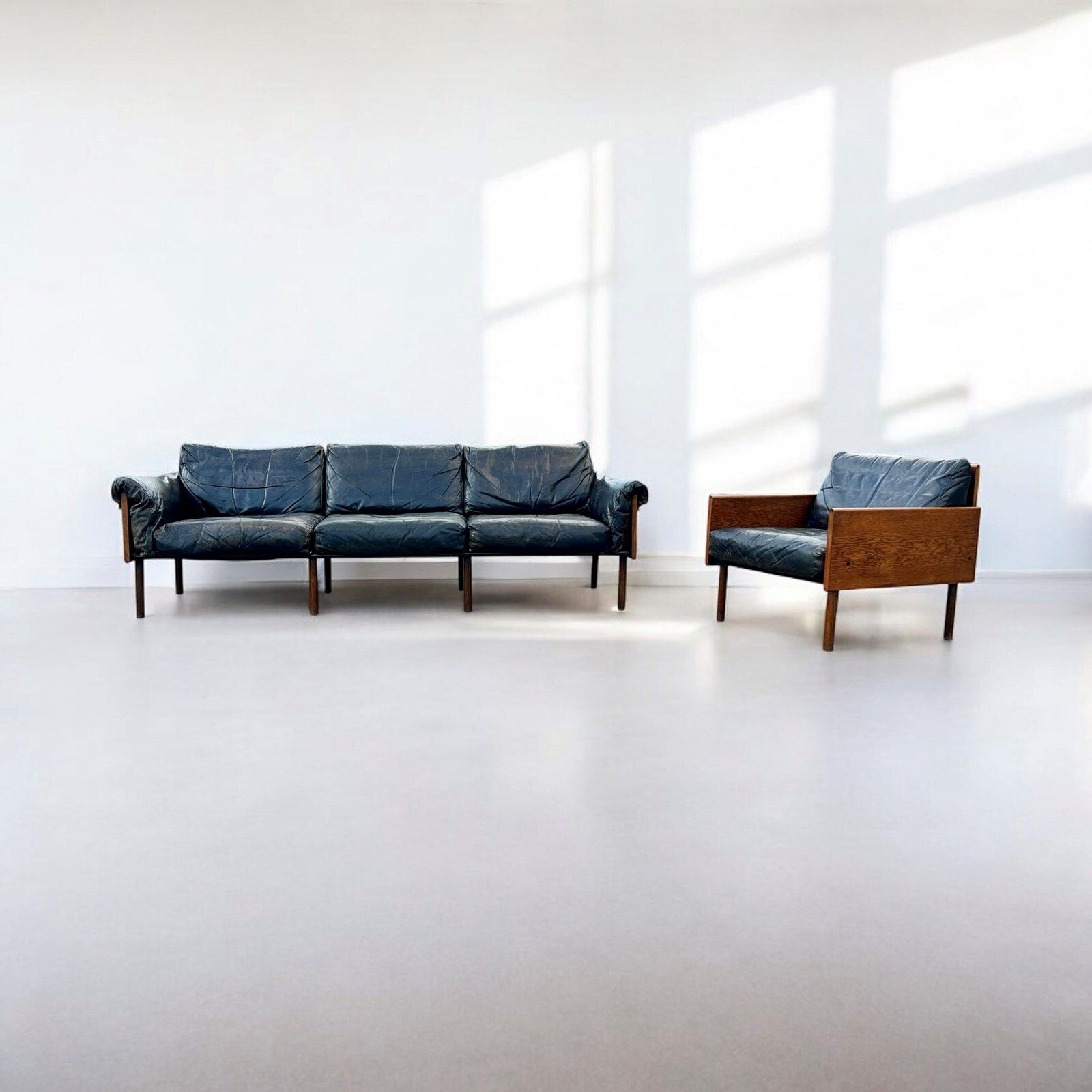 Furniture 'Ateljee' Leather And Ash Sofa And Armchair By Yrjö Kukkapuro For Haimi Finland photo