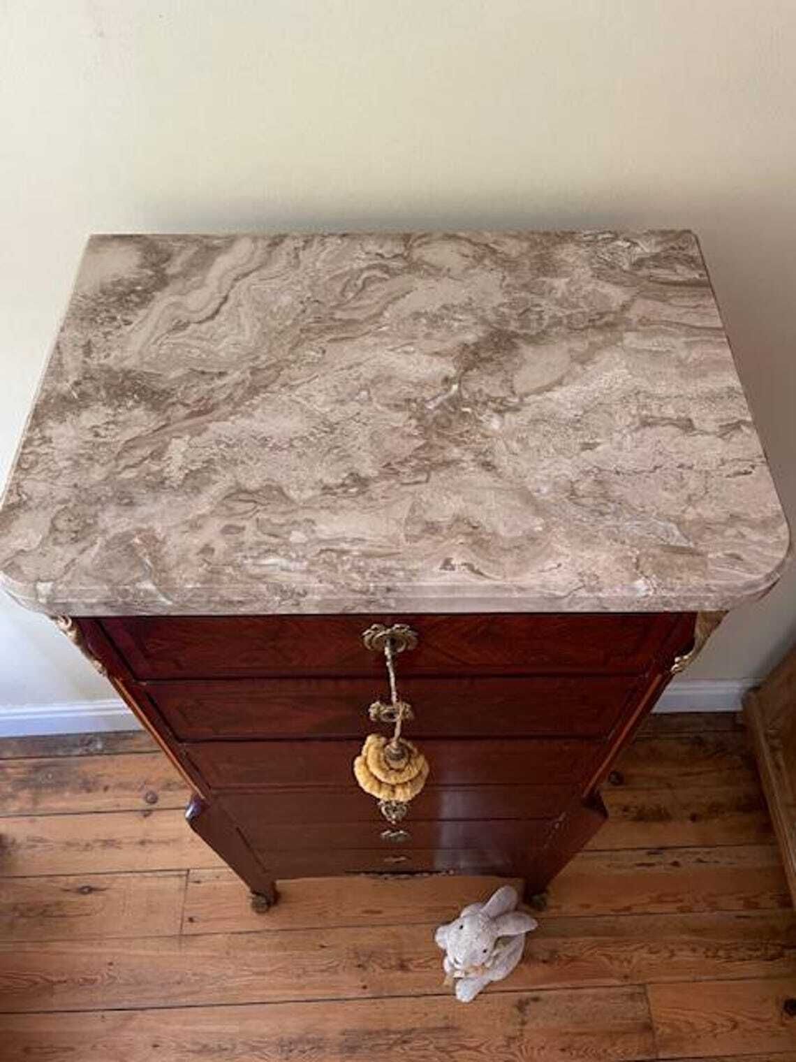 Kingwood French Chiffonier Six Drawer Marble Topped Chest Of Drawers photo 595.0