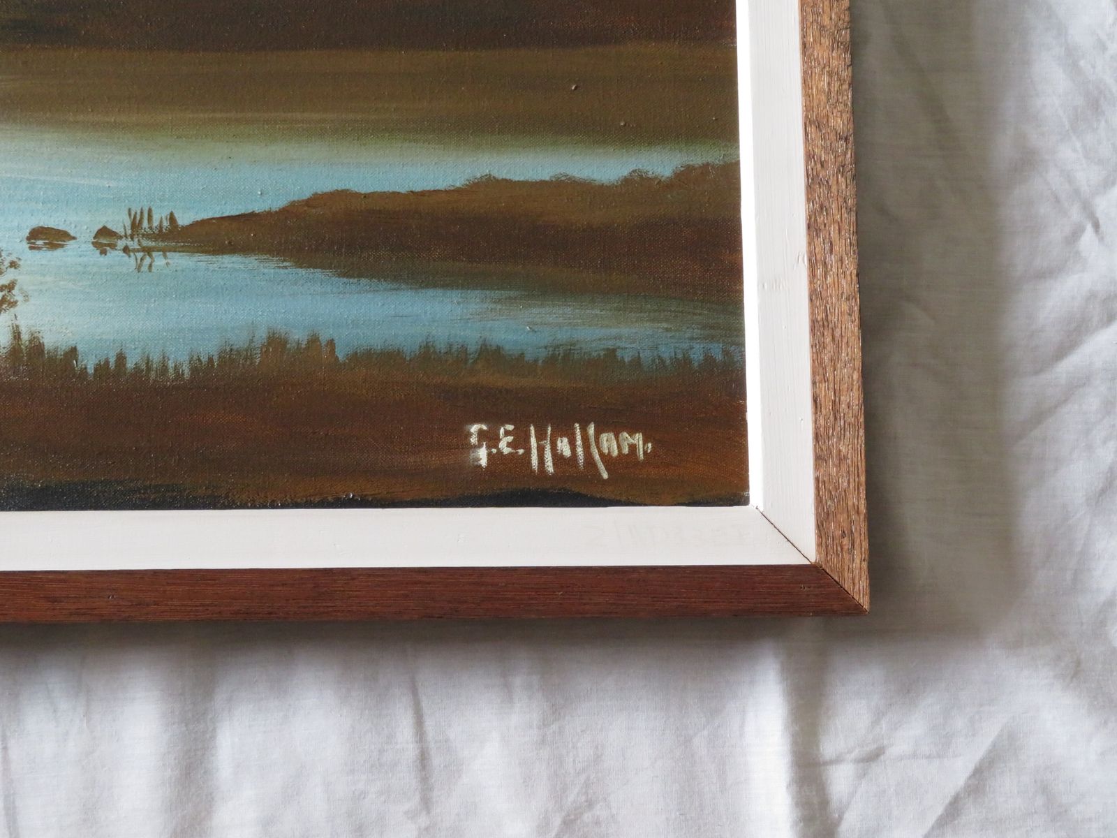An Original Oil On Canvas Painting Of The Lake At Night. photo furniture