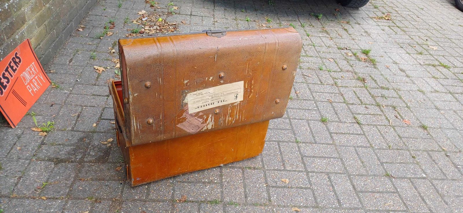 Vintage Victorian Industrial Metal Travel Trunk Storage Chest, Riveted Construction & Original Hardware –Quirky Coffee Table 'Jesters' Epson photo vintage