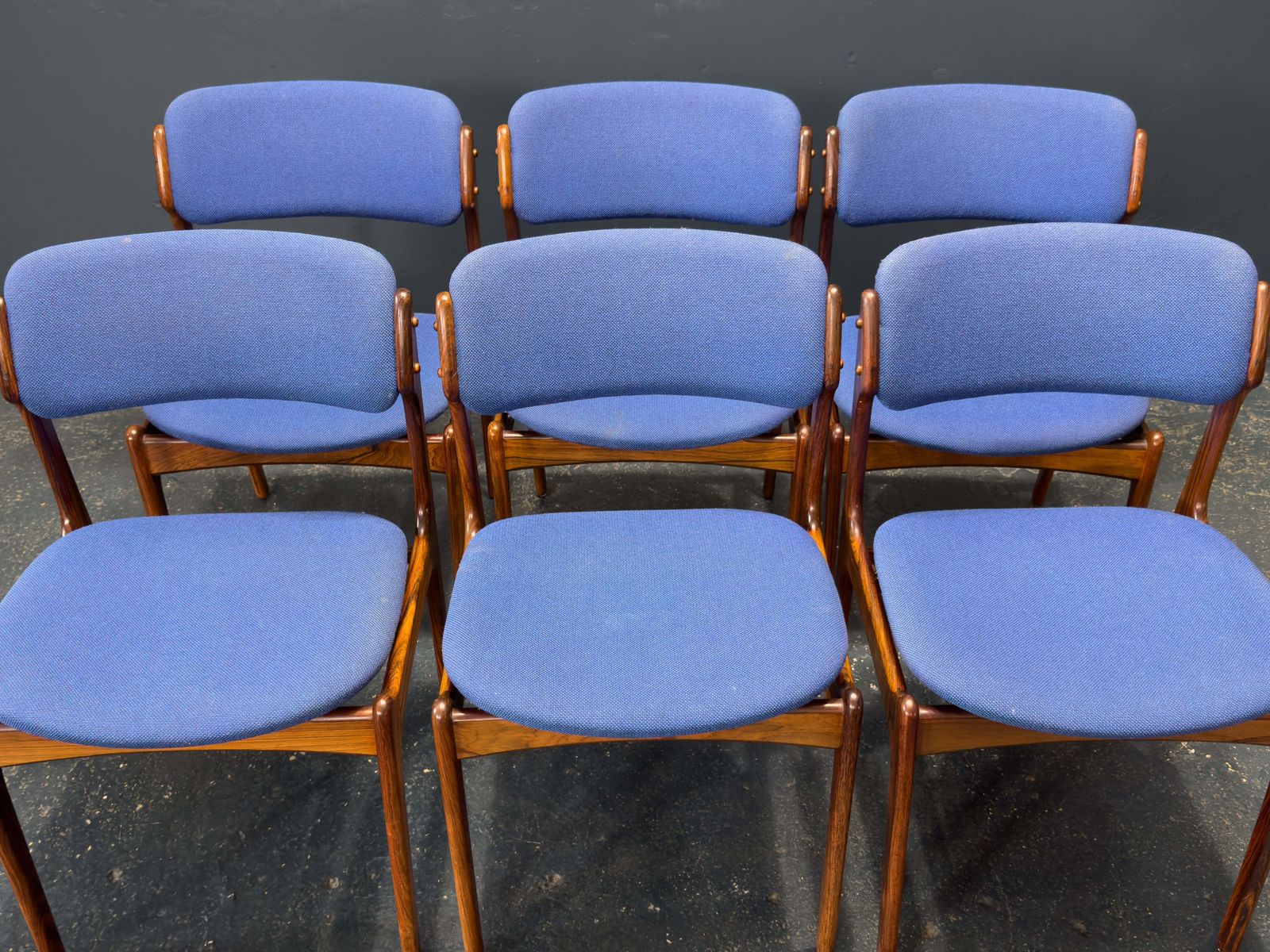 Set Of 6 Erik Buch Model 49 Rosewood And Blue Upholstered Dining Chairs photo buy