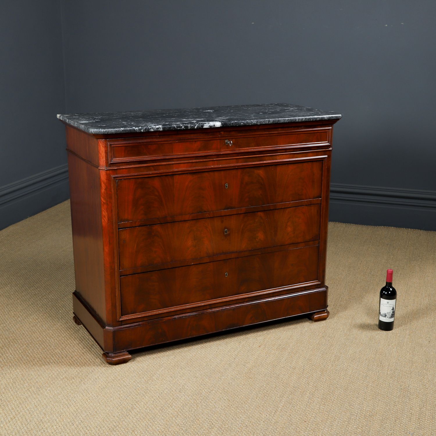 French Louis Philippe Biedermeier Flame Mahogany & Marble Bedroom Chest Of Drawers / Commode (Circa 1850) photo vinterior