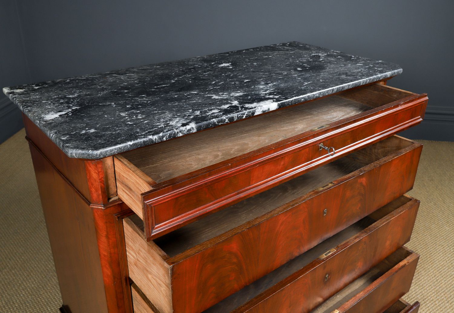 French Louis Philippe Biedermeier Flame Mahogany & Marble Bedroom Chest Of Drawers / Commode (Circa 1850) photo buy