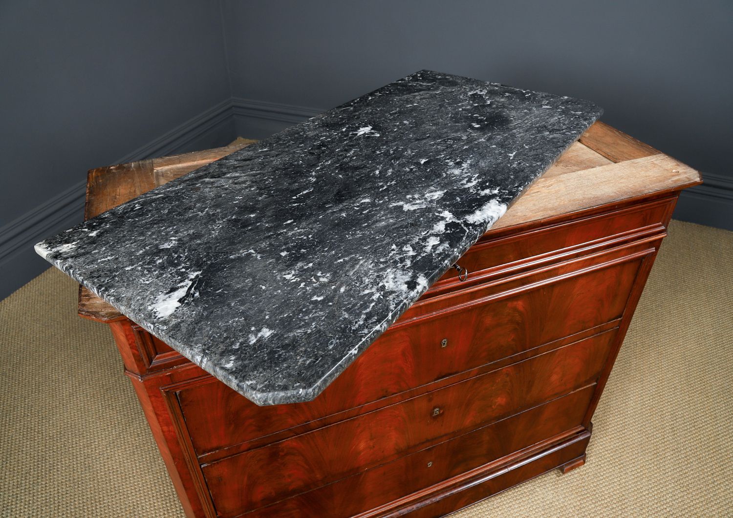 photo furniture French Louis Philippe Biedermeier Flame Mahogany & Marble Bedroom Chest Of Drawers / Commode (Circa 1850)