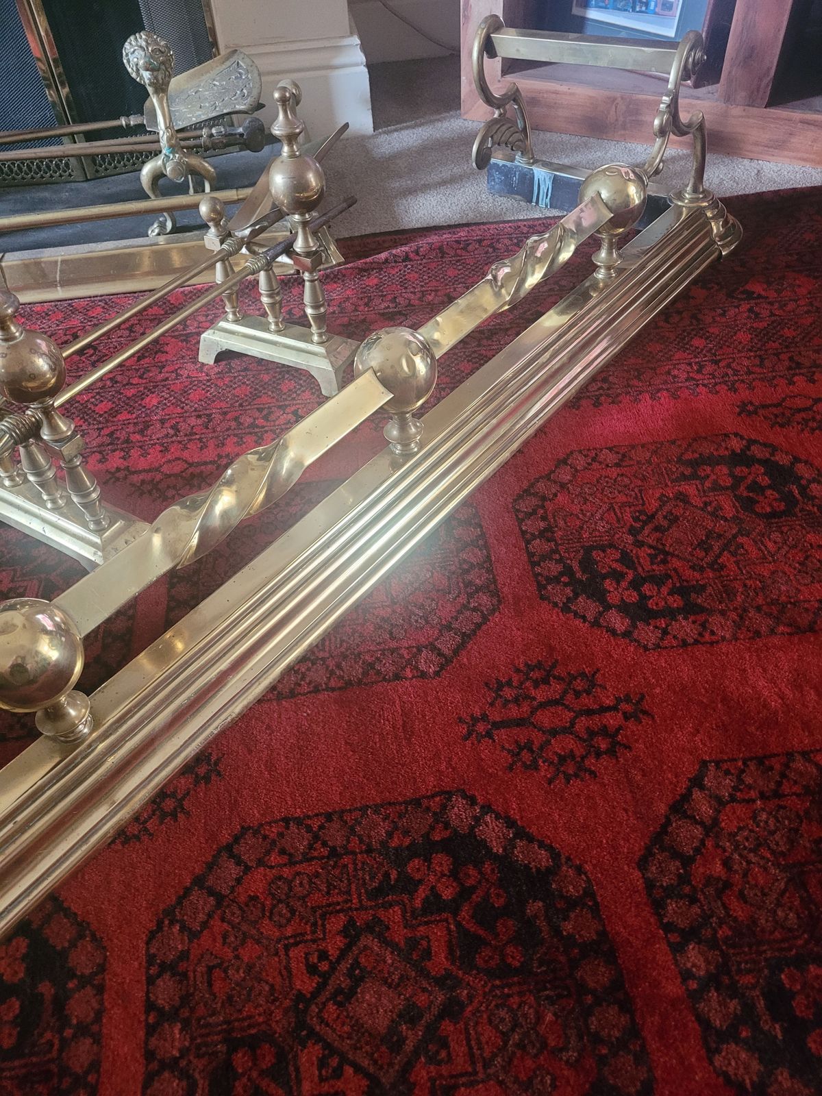 Art Nouveau Brass Fire Fender With Andirons Shovel And Poker photo Home Fixtures