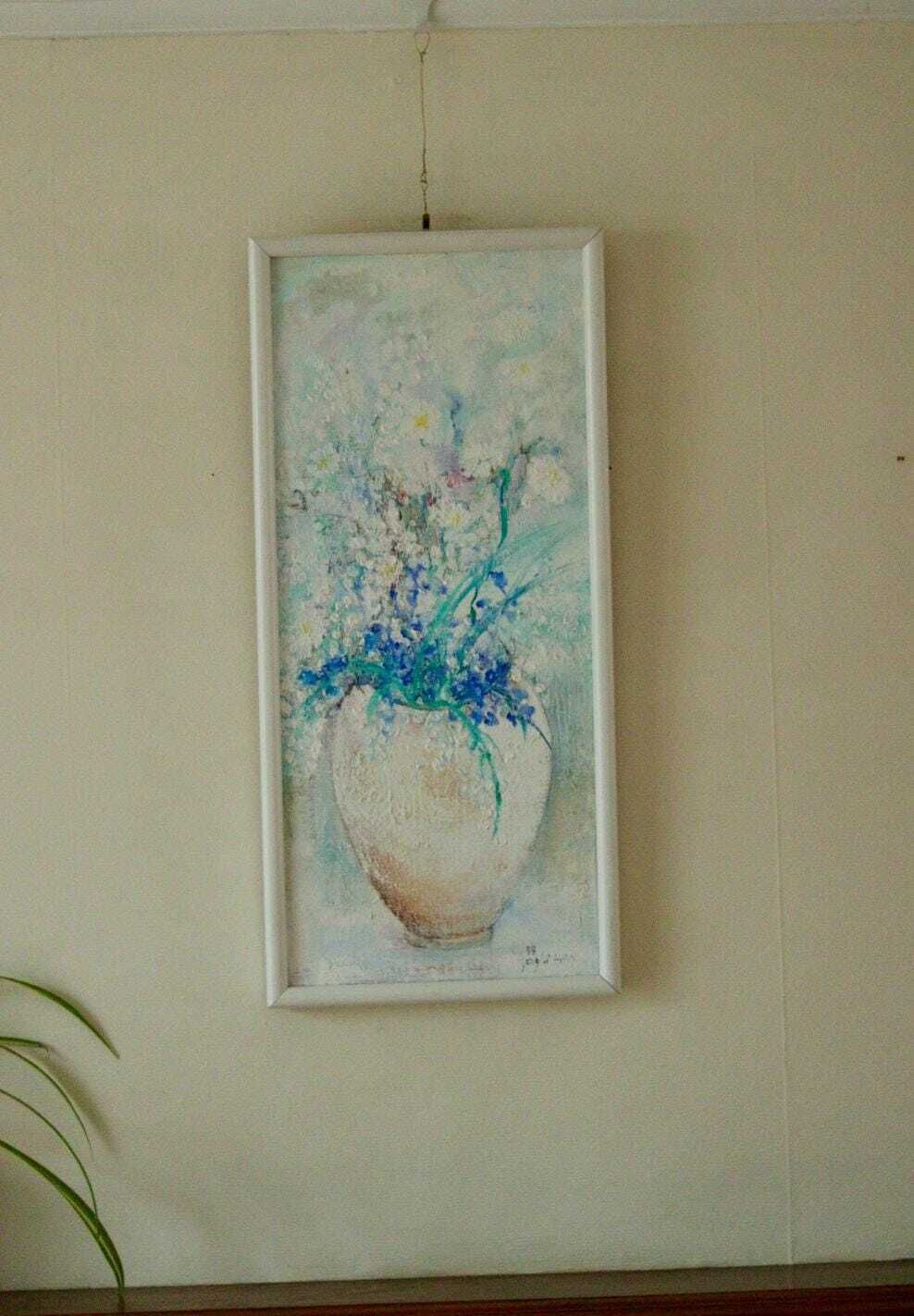 Original  Oil On Canvas – “Still Life Vase” By Jung Hi Hang – Vintage & Framed, 58 X 27 Cm (22.8 X 10.6 In) photo furniture
