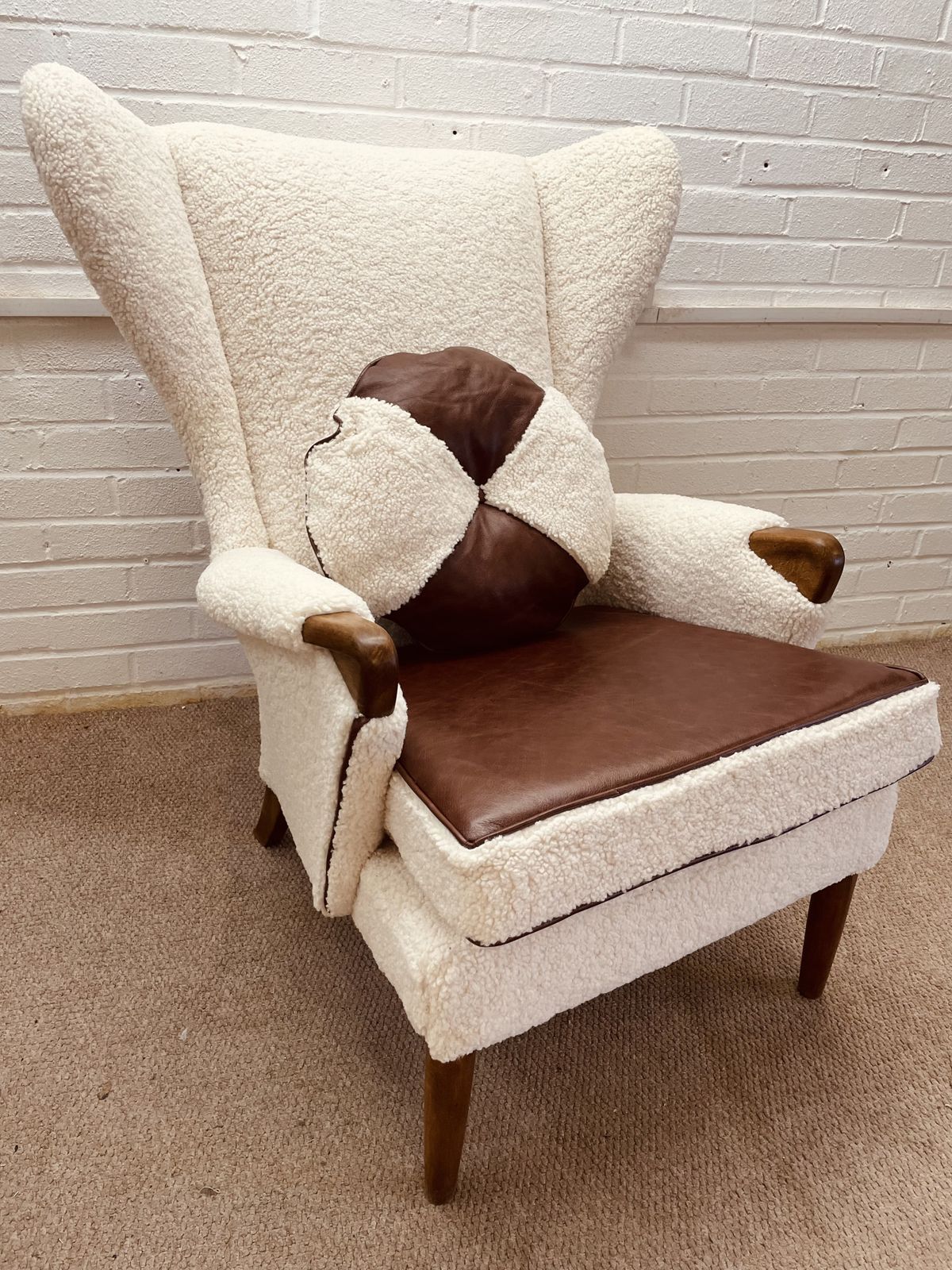 Original Parker Knoll Papa Bear Chair Reupholstered In Teddy Bear Fabric photo for sale