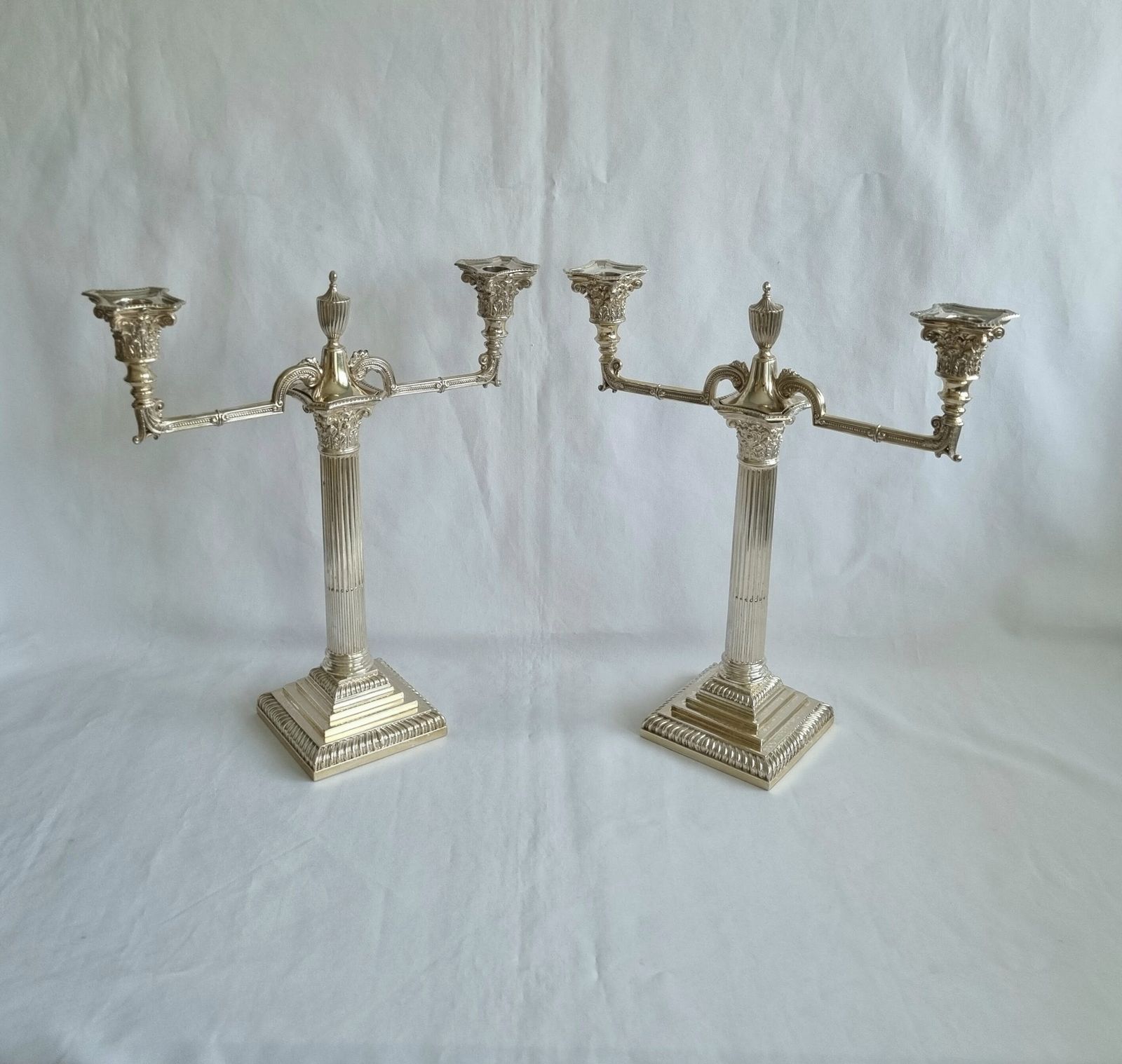 A Fine Pair Of Victorian Hallmarked Sterling Silver Metamorphic Two Light Candelabra By James Kebberling Bembridge, Dated 1888. photo Home Decor