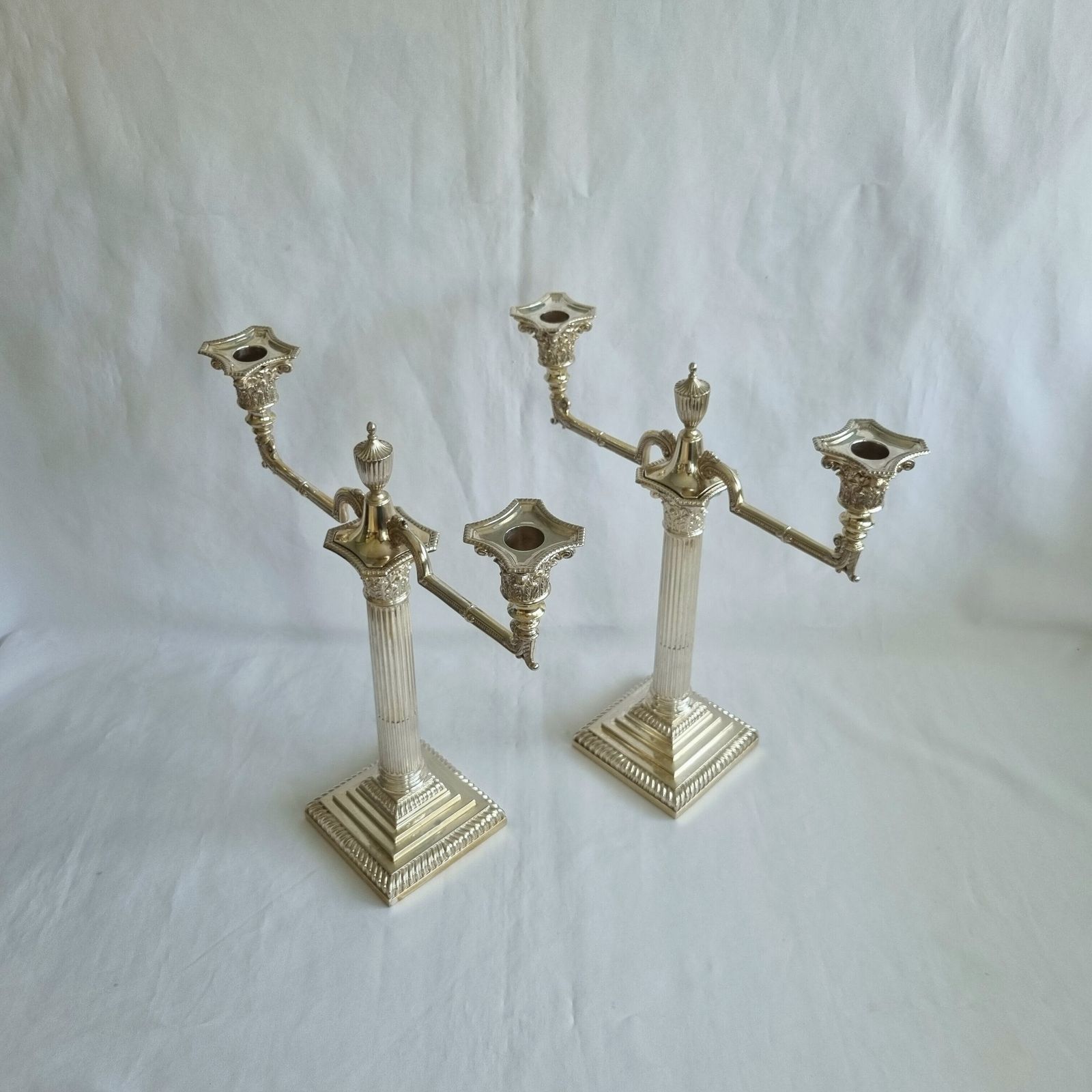 A Fine Pair Of Victorian Hallmarked Sterling Silver Metamorphic Two Light Candelabra By James Kebberling Bembridge, Dated 1888. photo buy