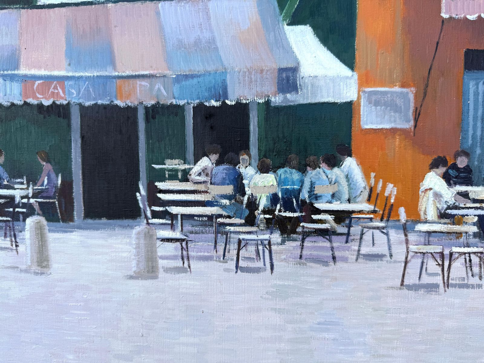 Josep Maria Vayreda Canadell Terrace On The Costa Brava, Spain. Oil On Canvas Painting Of A Spanish Cityscape. C.1990 photo Art