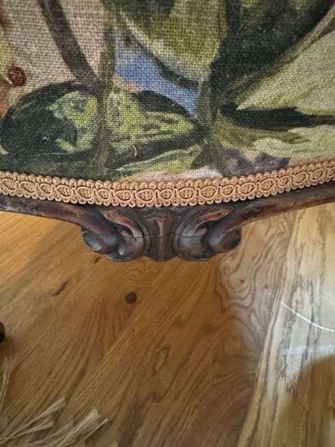 1880's Antique Chair Renovated And Upholstered With Matching Upholstered Footstool photo Furniture