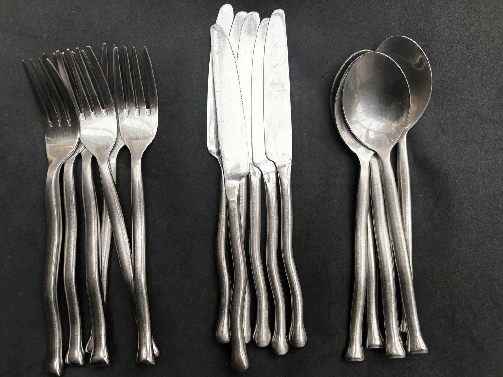 photo for sale Set Of 18 Flatware Twist Cutlery Swirl French Twisted Brutalist Western Decor Rustic Viking Medieval Style For 6 Couple Gift Wedding