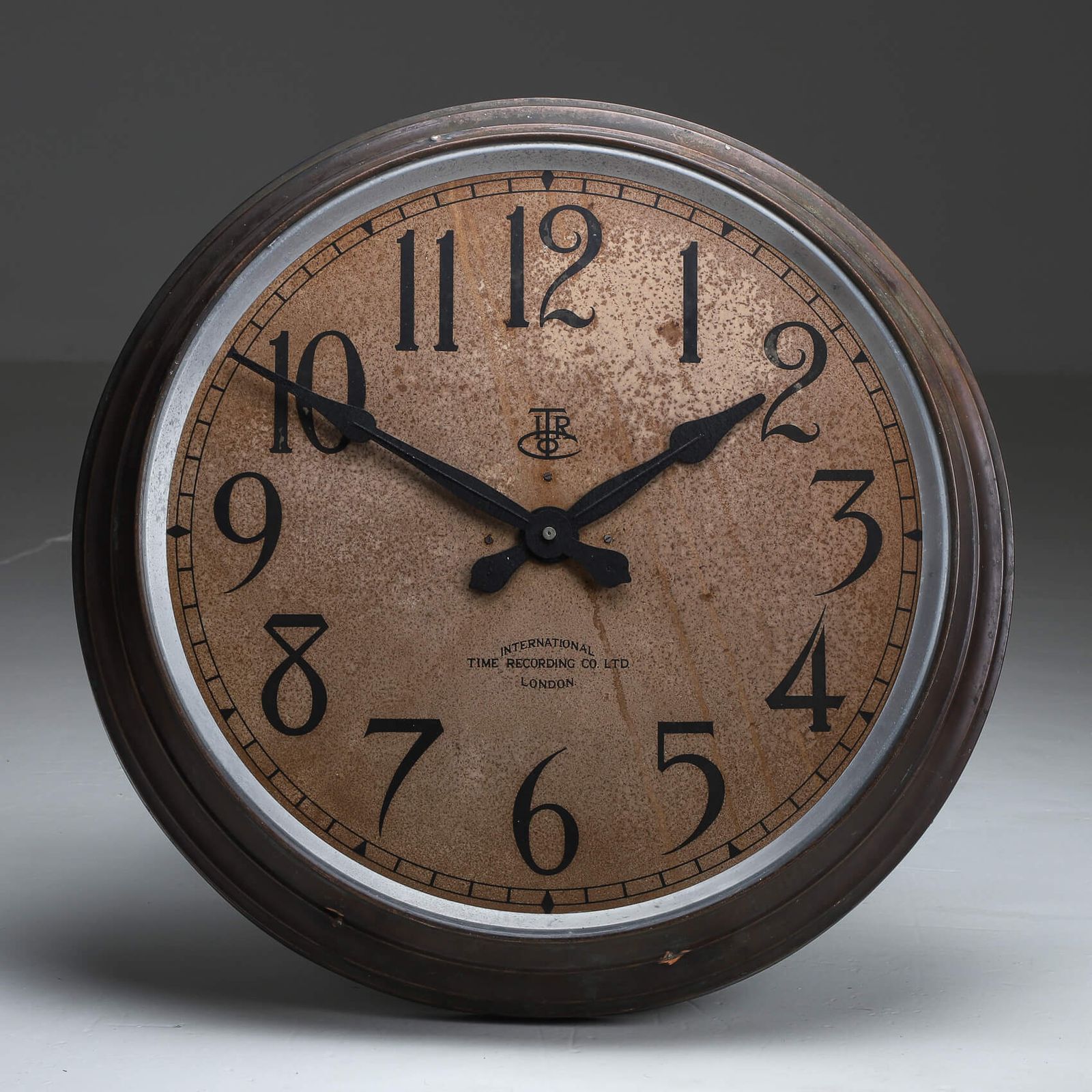 Large 28 Inch Aged Copper International Time Recordings Wall Clock