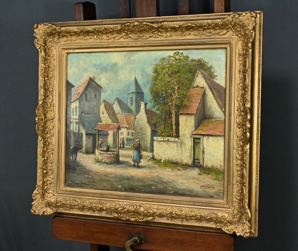 Painting “The Village” By Delacour – Late 19th Century photo Art