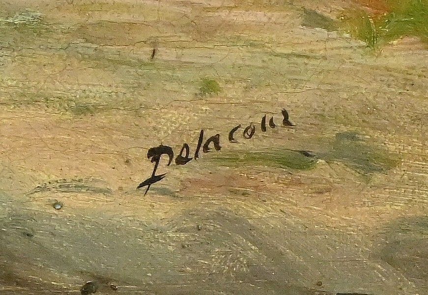 1210.0 Painting “The Village” By Delacour – Late 19th Century photo