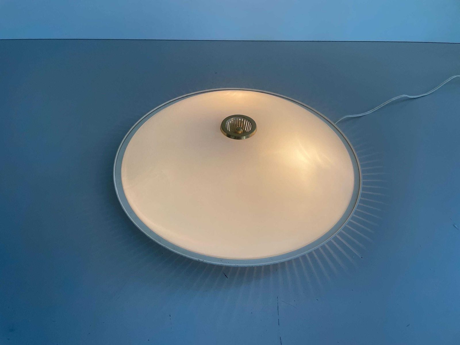 Mid Century Modern Glass And Brass Flush Mount By Hillebrand, 1960s, Germany photo for sale
