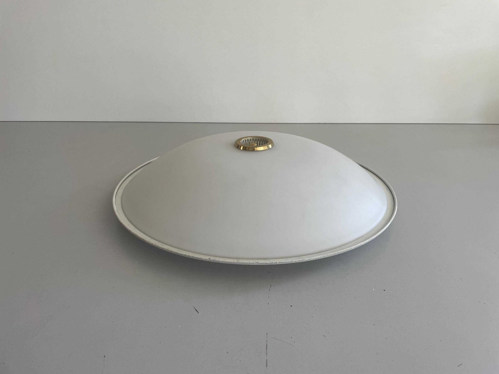 Mid Century Modern Glass And Brass Flush Mount By Hillebrand, 1960s, Germany photo Lighting