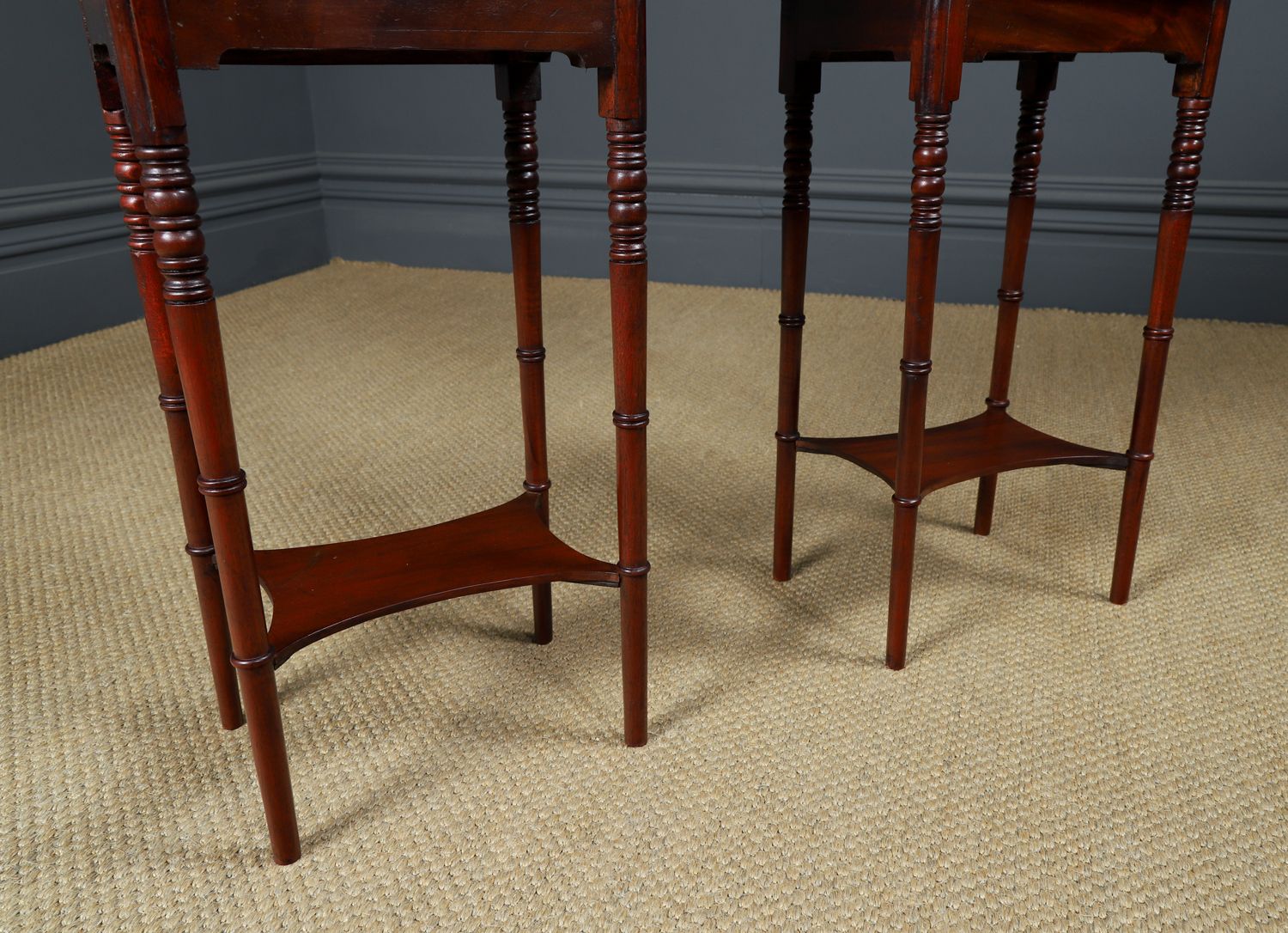 photo for sale Small English Victorian Pair Of Mahogany Bedsides Tables / Nightstands / Chests / Cabinets (Circa 1840)