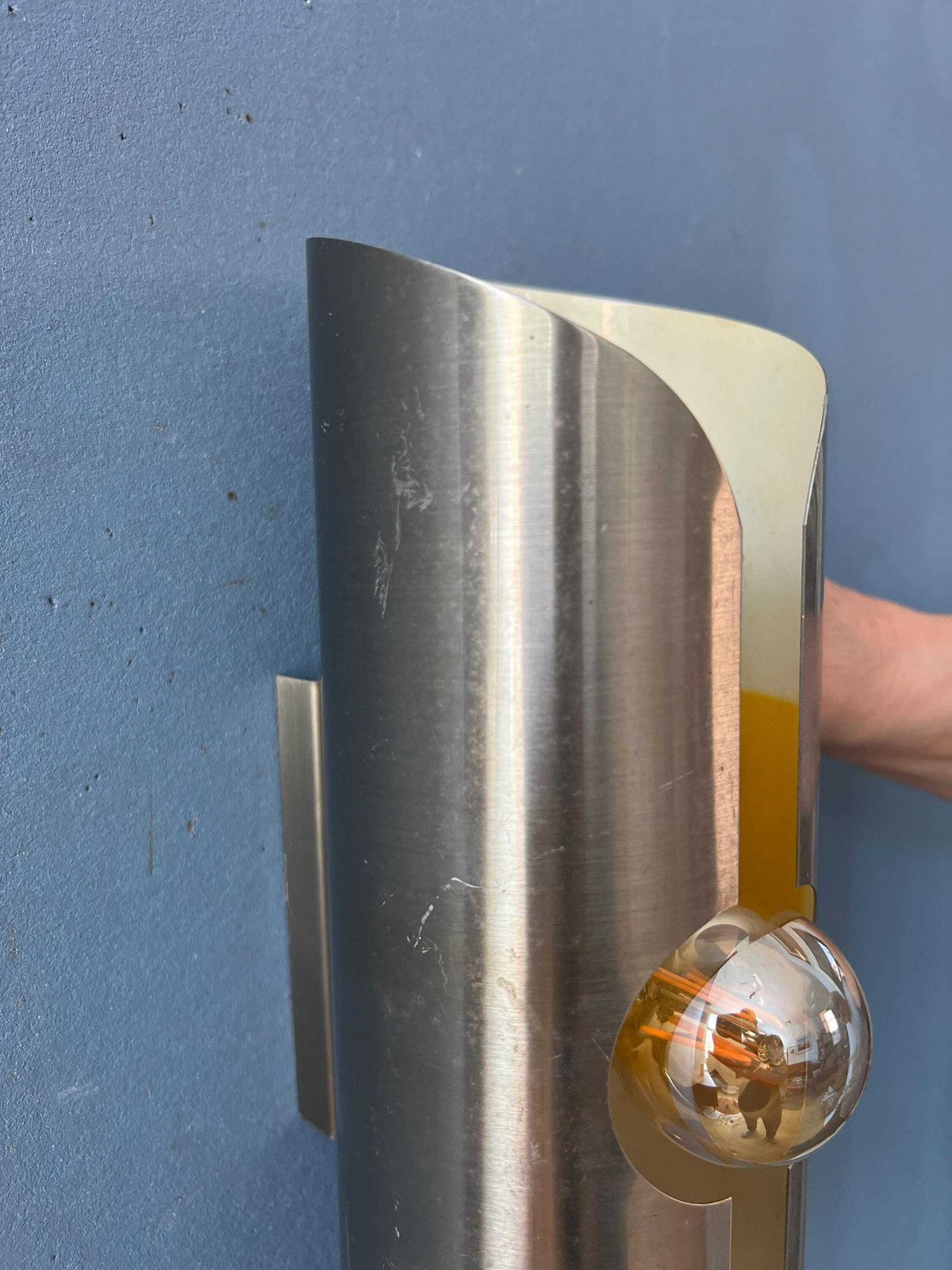 photo furniture Vintage Brushed Steel Polam / Raak Space Age Wall Lamp