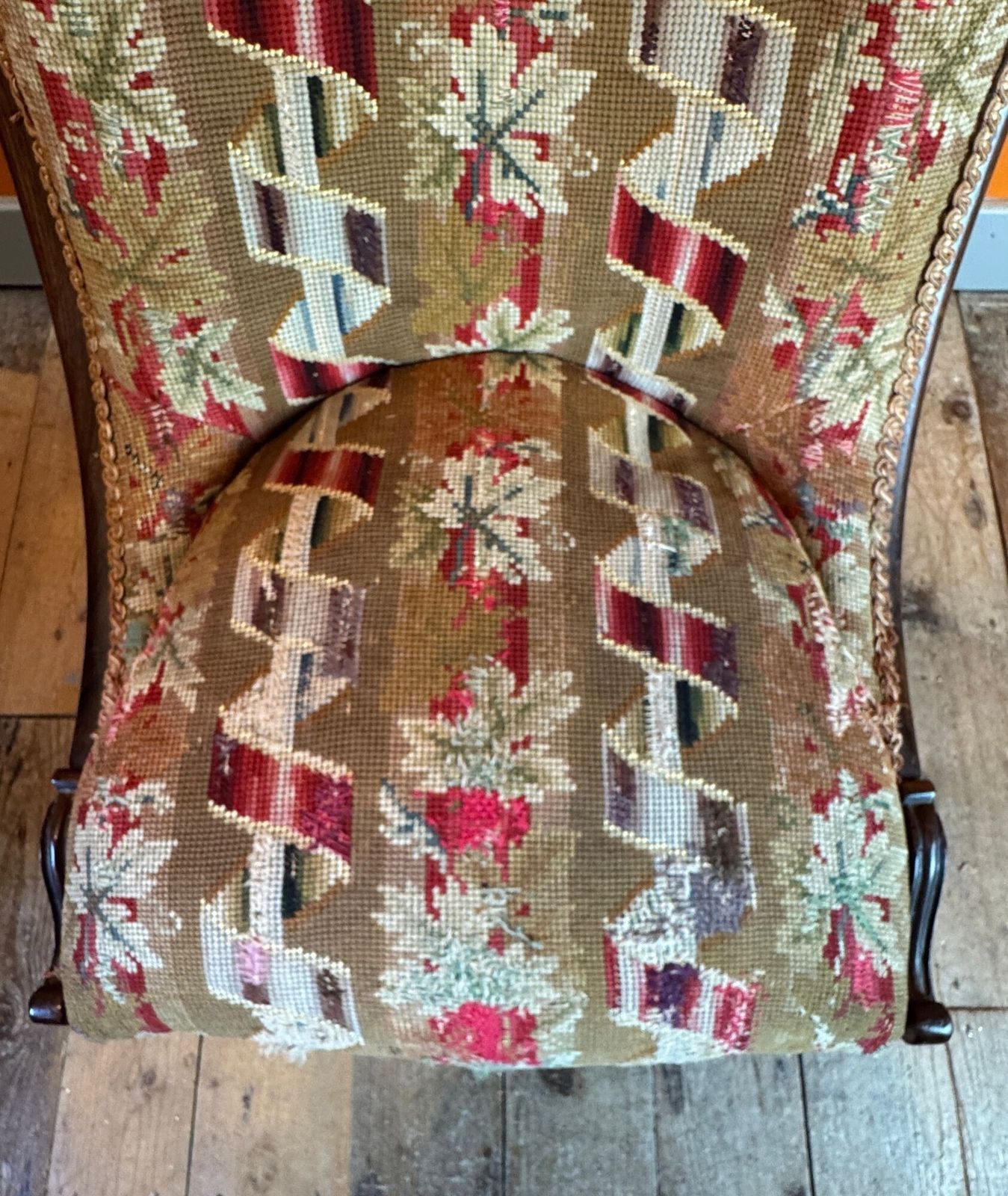 Early Victorian Upholstered Scroll Back Occasional Chair photo vinterior
