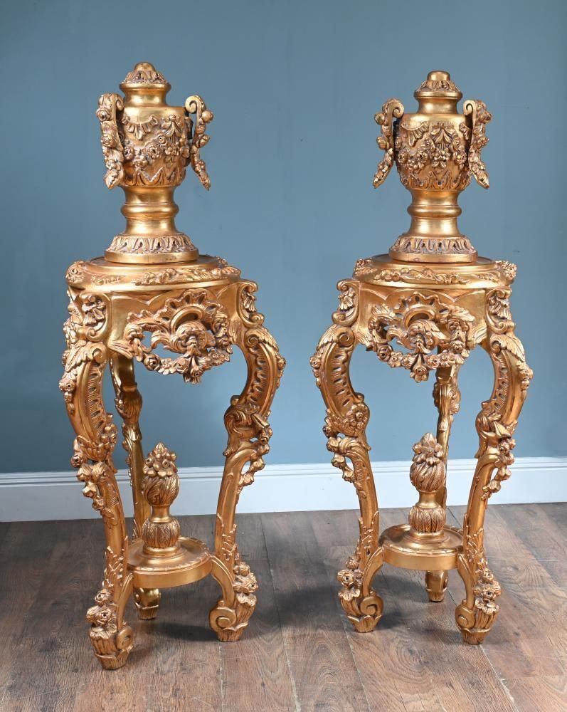 Pair French Gilt Pedestal Stands Rococo Tables