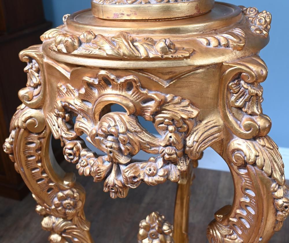 photo furniture Pair French Gilt Pedestal Stands Rococo Tables