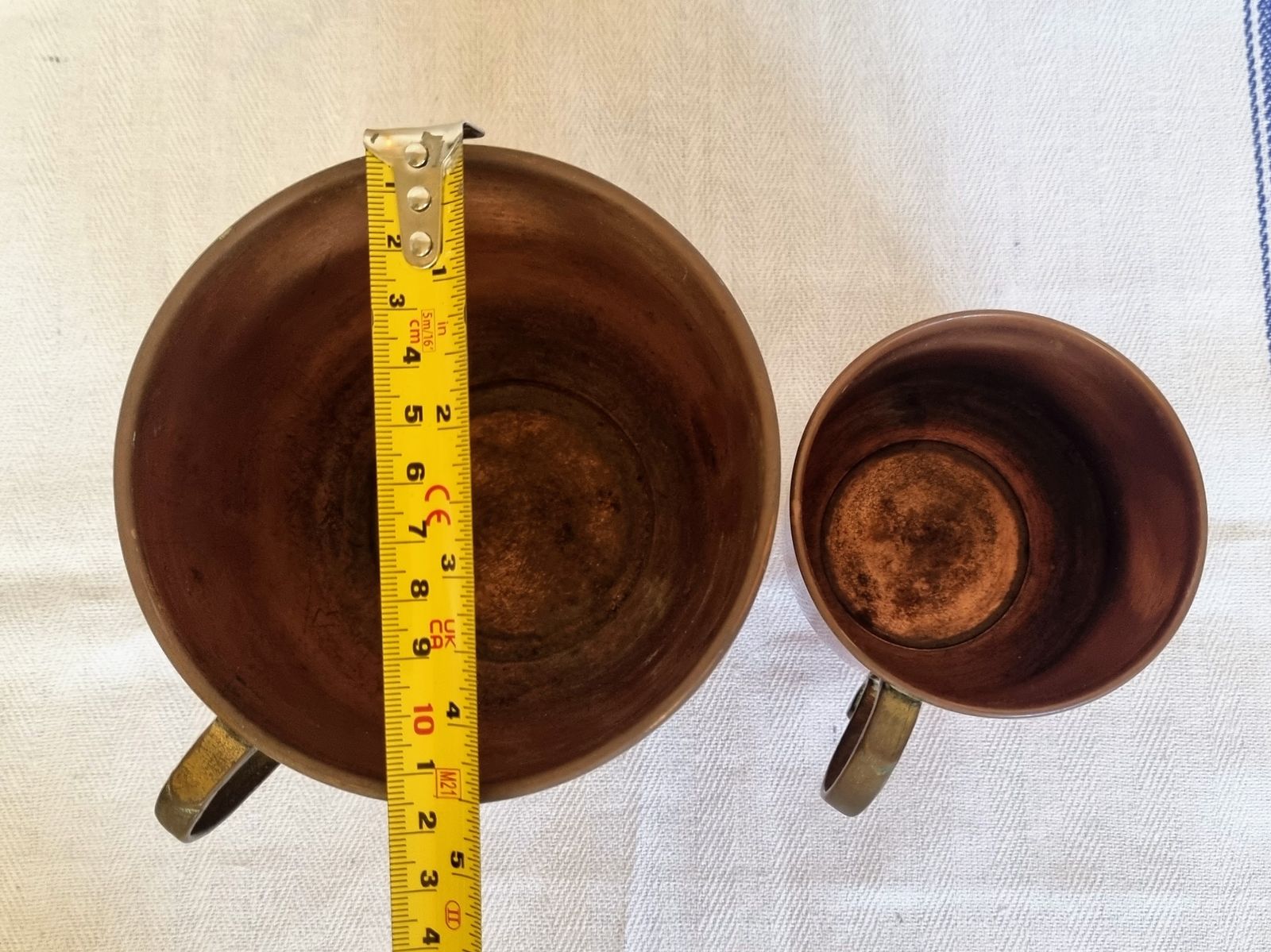 Antique Copper Mugs, Kitchen Display, French Country Decor photo furniture