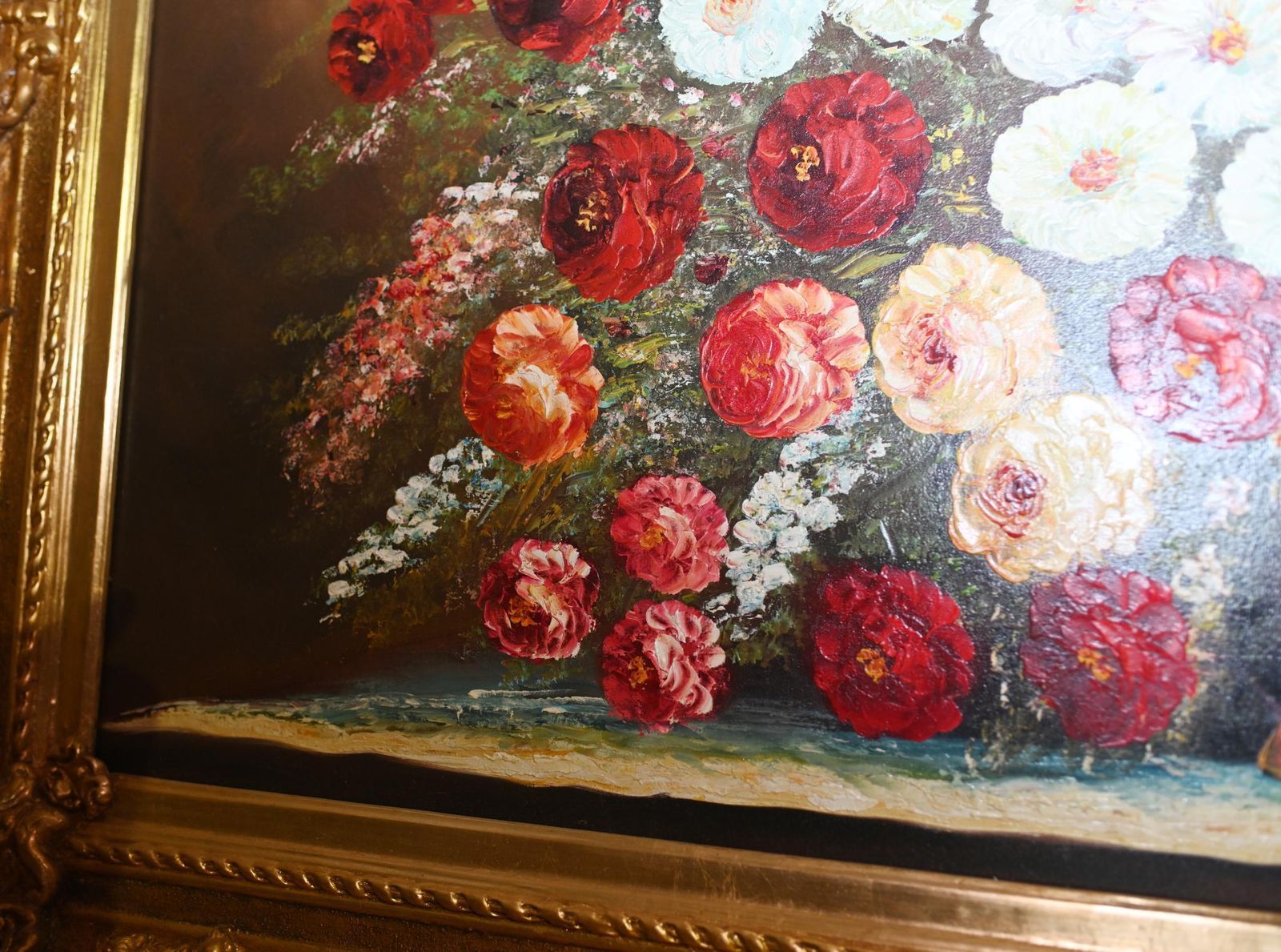 Large Floral Oil Painting Victorian Revival 6 Ft 180 Cm photo for sale