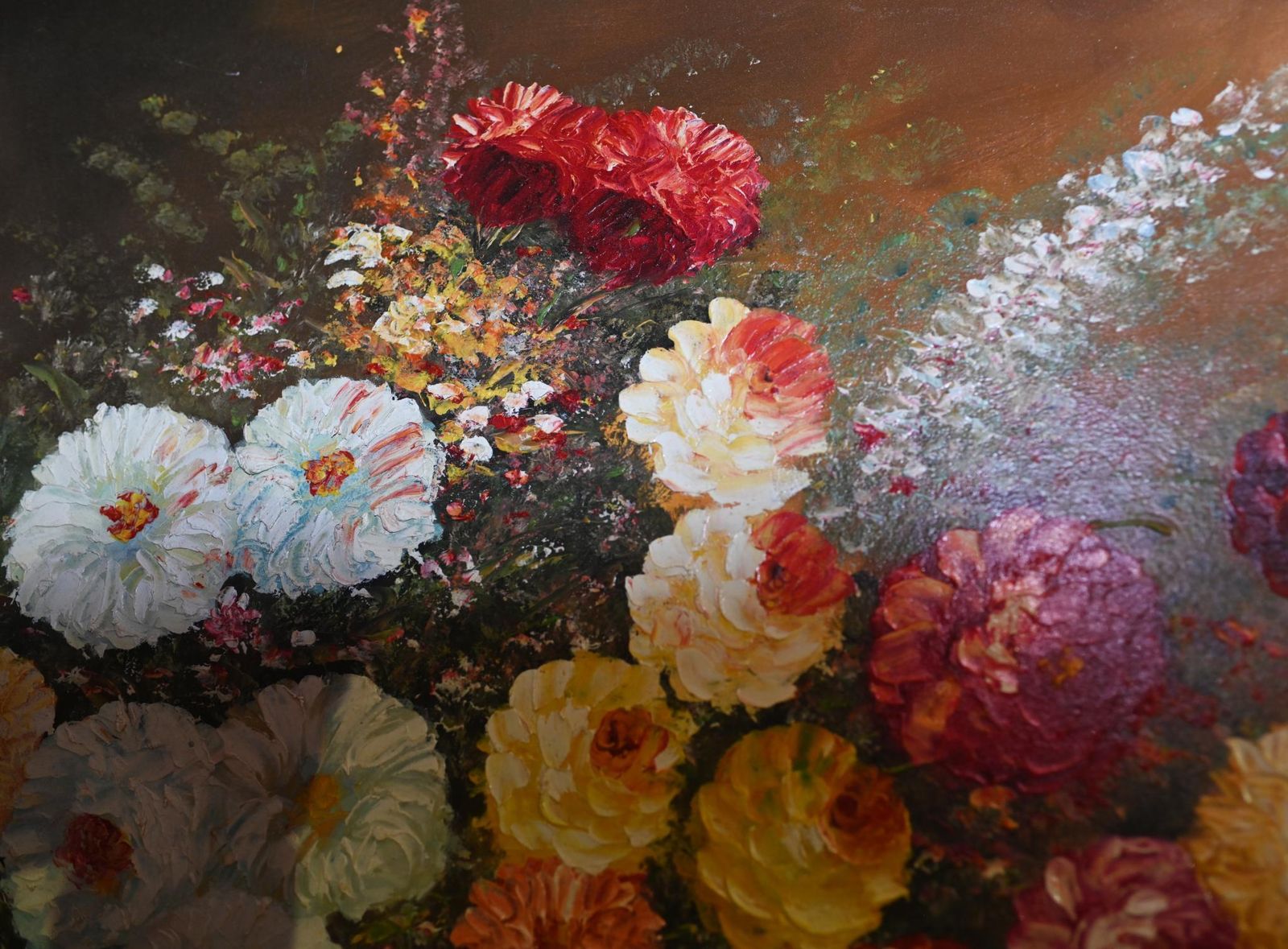 Large Floral Oil Painting Victorian Revival 6 Ft 180 Cm photo vintage