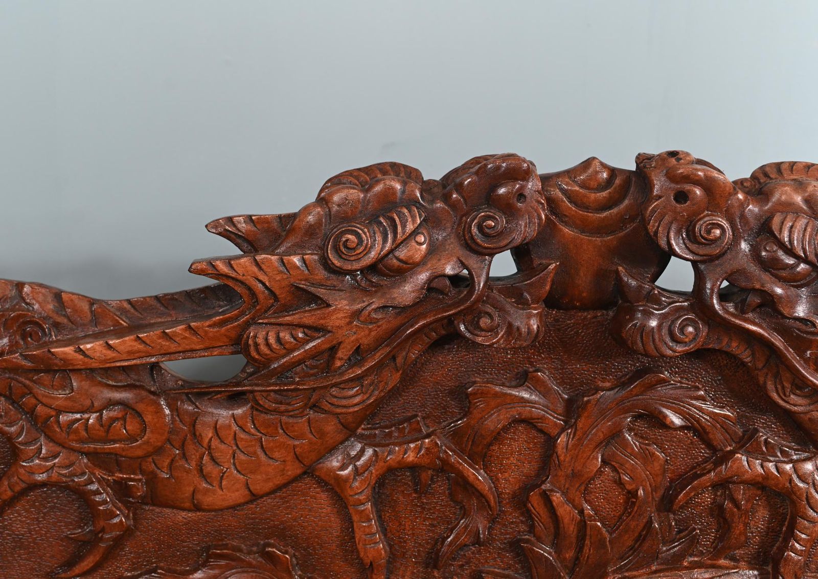 Chinese Dragon Bench Carved Seat Cinnabar Lacquer 1860 photo vintage