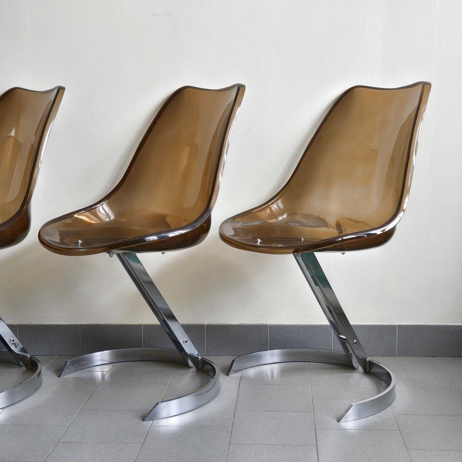 Vintage 1970 Eurosteel Plexiglas & Chrome Dlg Boris Tabacoff 4 Chair Suite photo vinterior