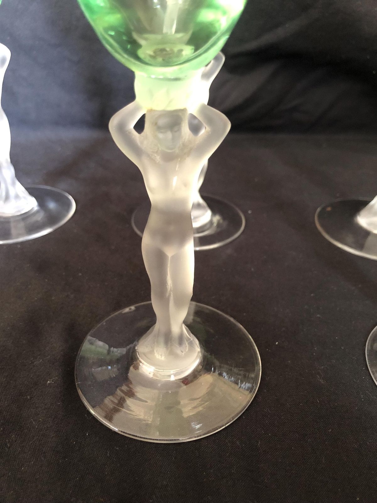 Six Bayel Crystal French Vintage 50's Venus Frosted Glasses Nude Lady Cordial photo furniture