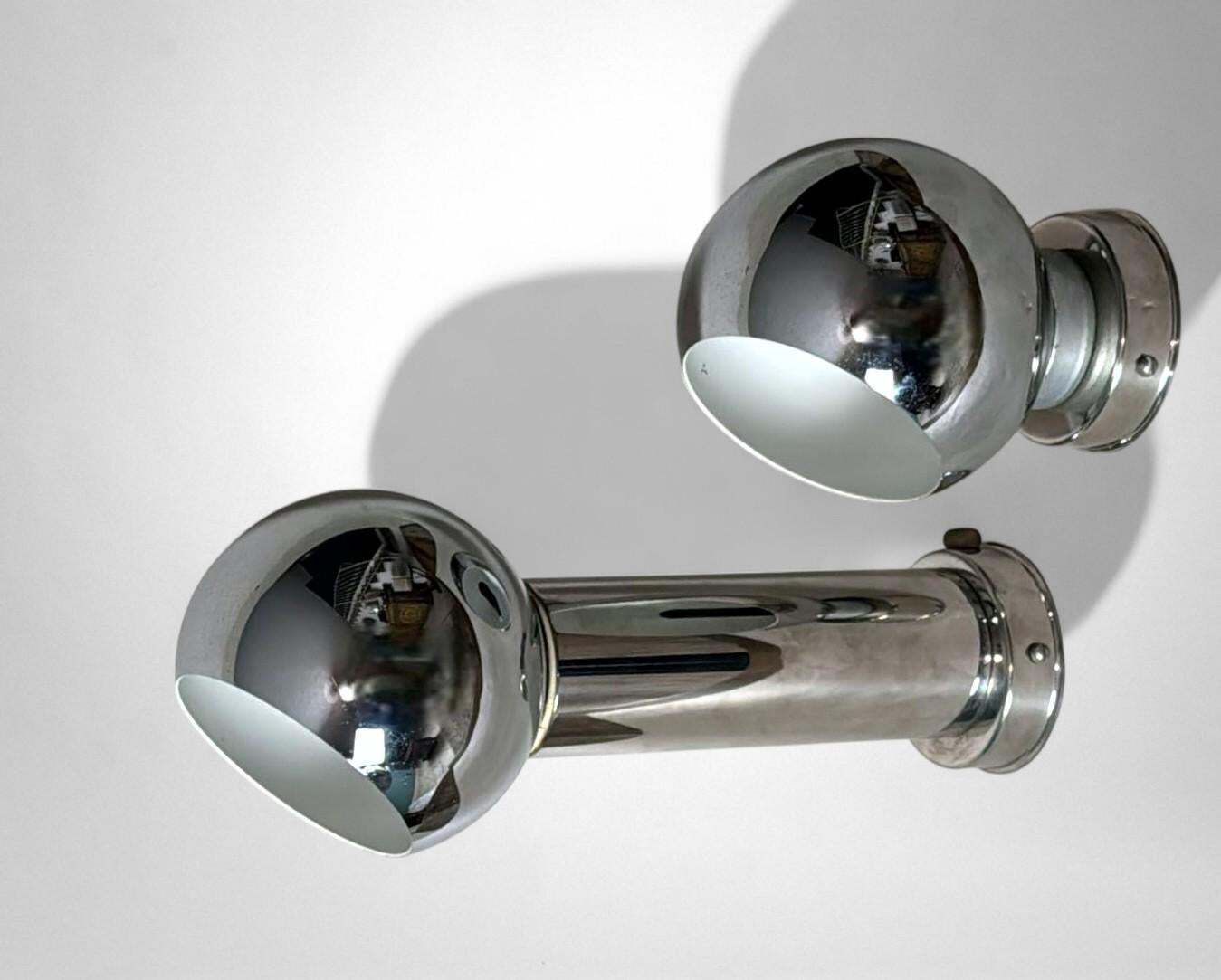 Reggiani Style Pair Of Italian Wall Sconces Space Age In Nickel Plated Metal photo for sale