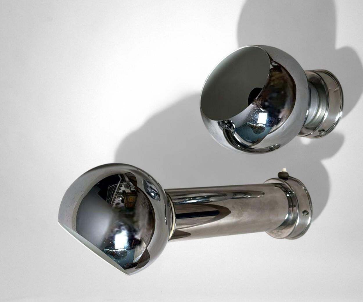 Reggiani Style Pair Of Italian Wall Sconces Space Age In Nickel Plated Metal photo buy